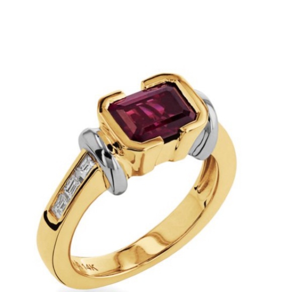 Retired John Atencio Treasure Gold Ring with diamonds & Gemstone; Size 5.25